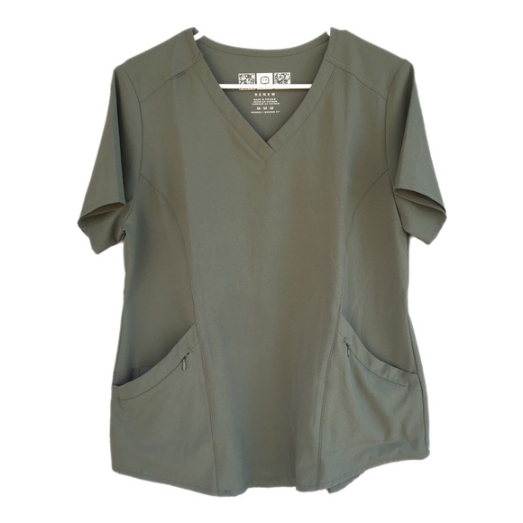 WonderWink Renew Women's Size M Modern Fit Scrub Top Olive Green Stretch Pockets - Picture 1 of 8
